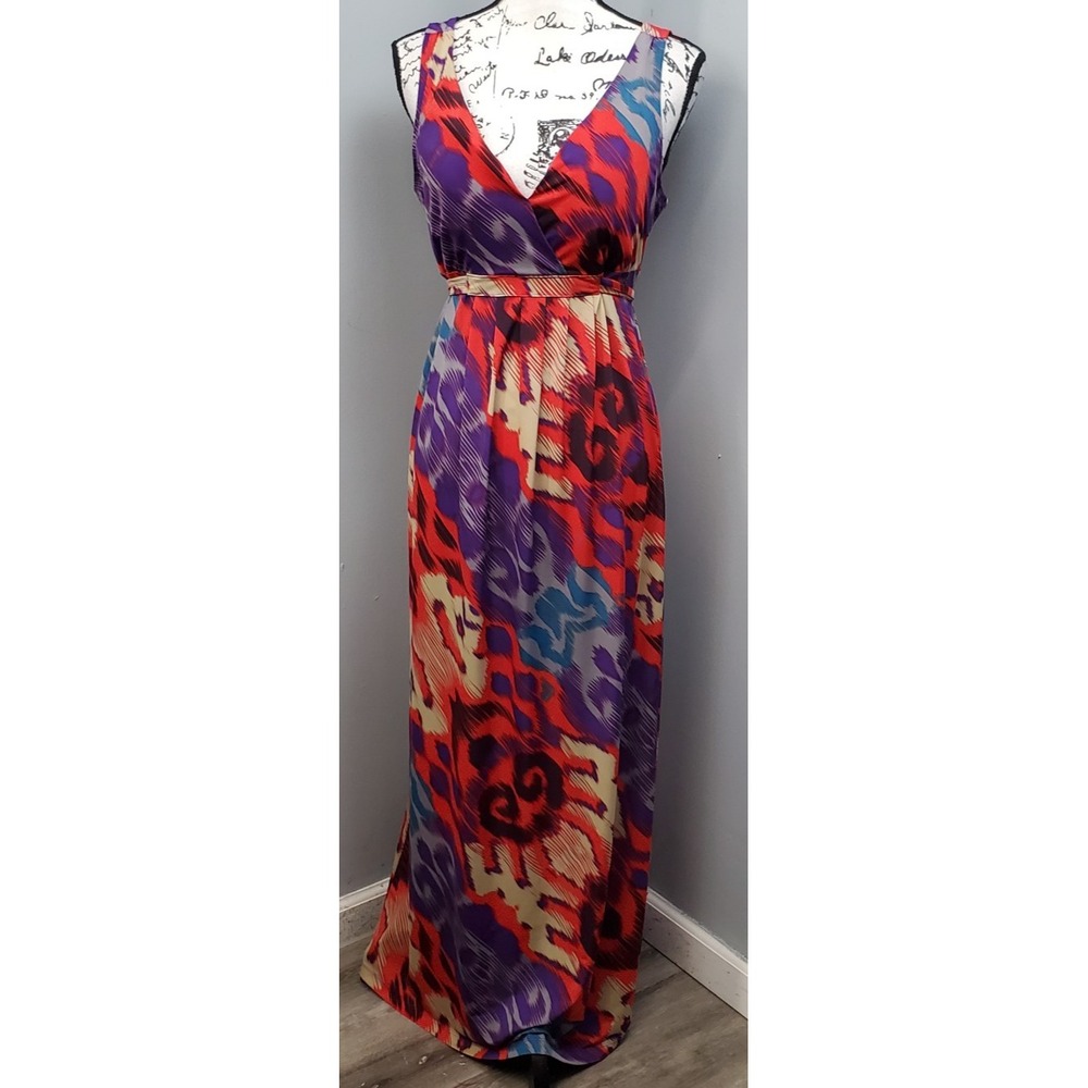 Attention Wrap Dress Womens‎ Large Multi Geo Print Belted Waist Vacation Beach
